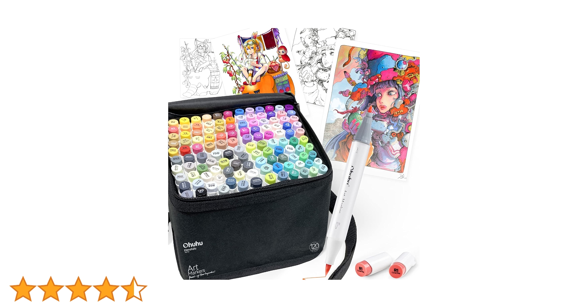 Amazon | Ohuhu マーカーペン 筆タイプ 120色121本 プロ愛用 イラスト